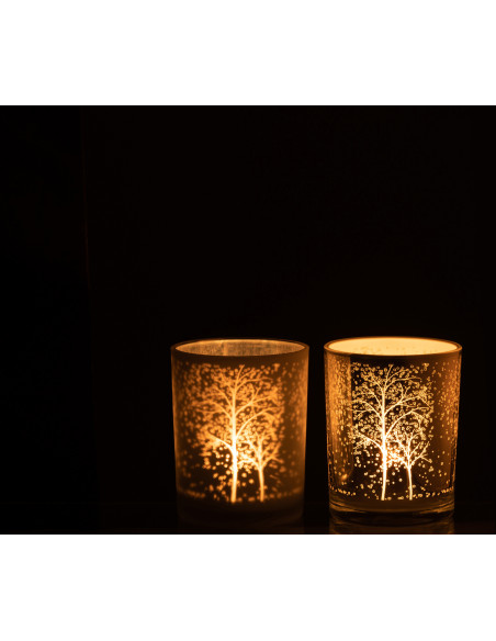 Photophore moderne Diamètre 10 cm en Verre Argenté Blanc Motif arbres Eralon (Lot de 2) - 4