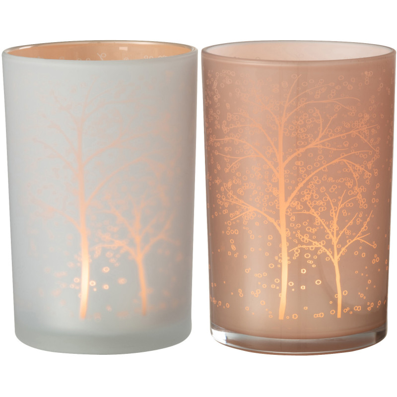 Photophore moderne Diamètre 12 cm en Verre Rose saumon Blanc Motif arbres Eralon (Lot de 2) - 2
