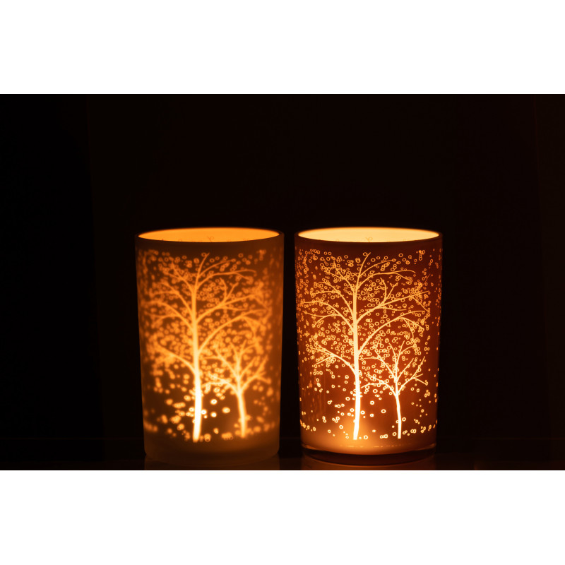 Photophore moderne Diamètre 12 cm en Verre Rose saumon Blanc Motif arbres Eralon (Lot de 2) - 3