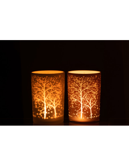 Photophore moderne Diamètre 12 cm en Verre Rose saumon Blanc Motif arbres Eralon (Lot de 2) - 3