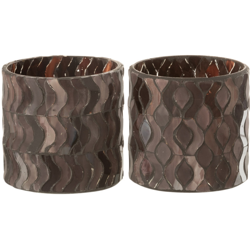 Photophore moderne Diamètre 8 cm en Verre Marron Motif géométrique Krelion (Lot de 2) - 1