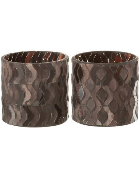 Photophore moderne Diamètre 8 cm en Verre Marron Motif géométrique Krelion (Lot de 2) - 1