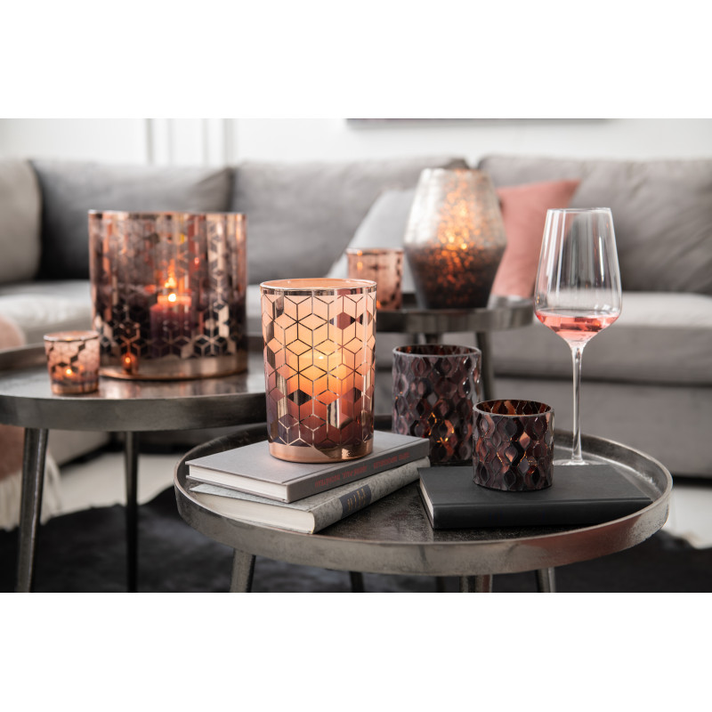 Photophore moderne Diamètre 8 cm en Verre Marron Motif géométrique Krelion (Lot de 2) - 2