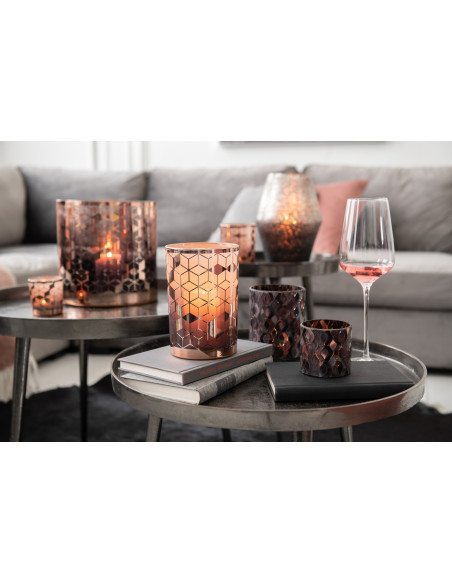 Photophore moderne Diamètre 8 cm en Verre Marron Motif géométrique Krelion (Lot de 2) - 2