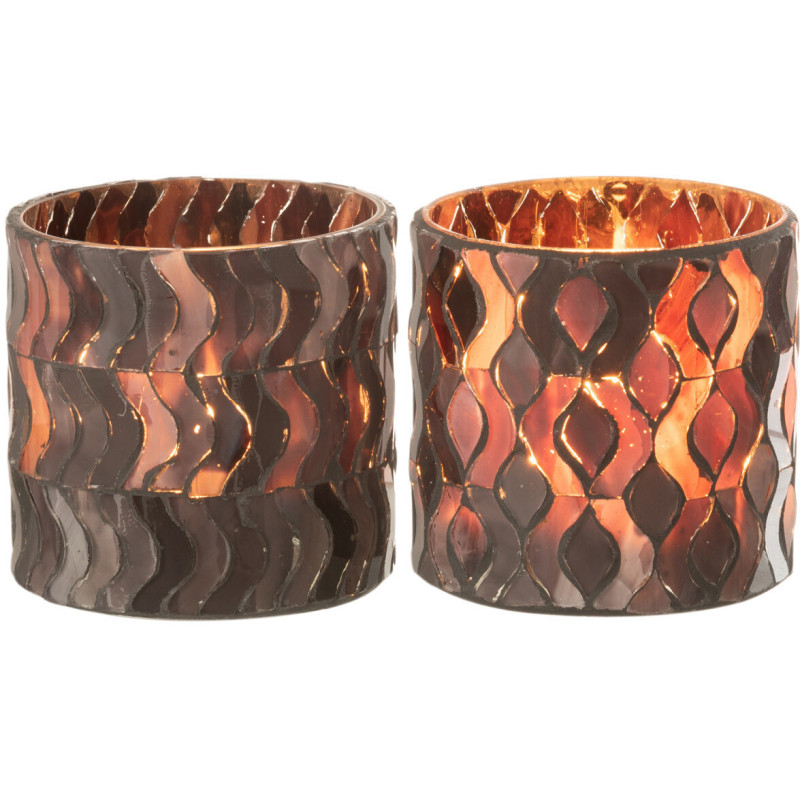 Photophore moderne Diamètre 8 cm en Verre Marron Motif géométrique Krelion (Lot de 2) - 3