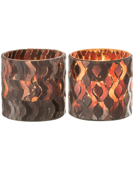 Photophore moderne Diamètre 8 cm en Verre Marron Motif géométrique Krelion (Lot de 2) - 3