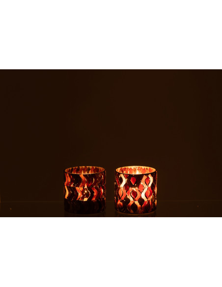 Photophore moderne Diamètre 8 cm en Verre Marron Motif géométrique Krelion (Lot de 2) - 4