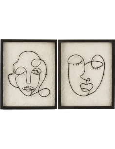Déco murale Rectangulaire Visage abstrait Artyma en Bois Métal Noir Blanc 25x30 (Lot de 2) - 1