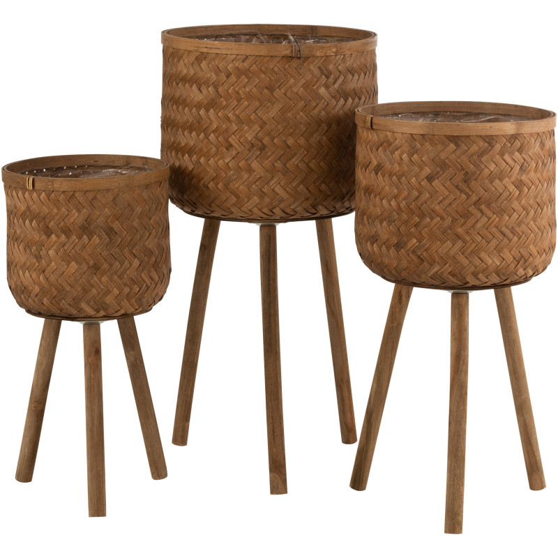 Cache-pot sur pied en Bambou Naturel Bois de sapin Naturel Ilwood (Lot de 3) - 1