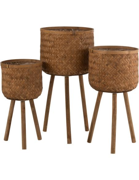 Cache-pot sur pied en Bambou Naturel Bois de sapin Naturel Ilwood (Lot de 3) - 1
