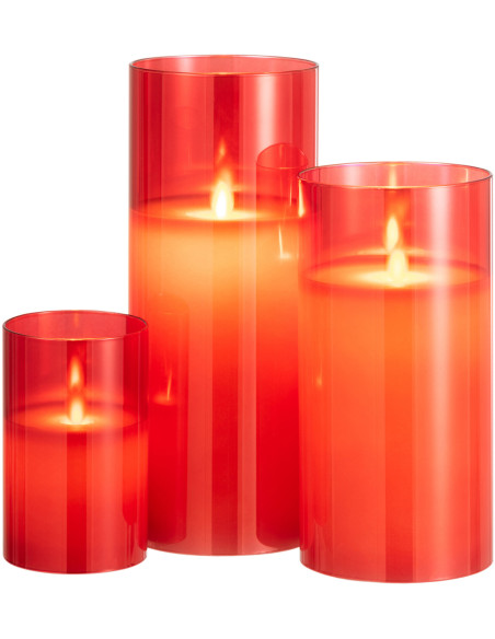 Bougie Led XXL moderne Hauteur 25 cm en Verre Rouge Agma - 6