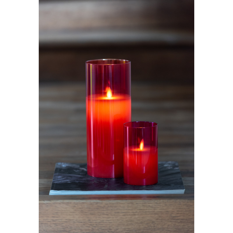 Bougie Led XXL moderne Hauteur 25 cm en Verre Rouge Agma - 8