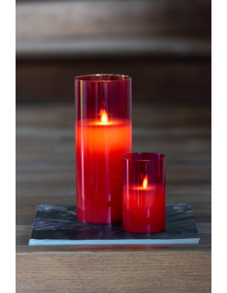 Bougie Led XXL moderne Hauteur 25 cm en Verre Rouge Agma - 8