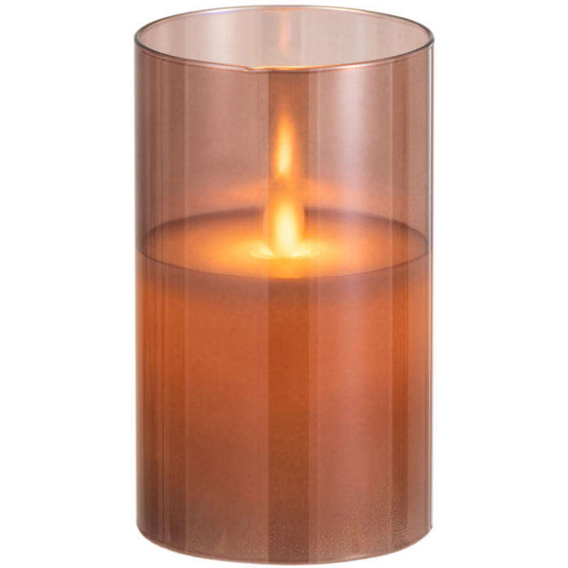 Bougie Led moderne Hauteur 12 cm en Verre Ambré Agma - 3