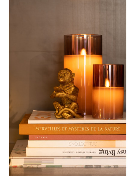 Bougie Led moderne Hauteur 12 cm en Verre Ambré Agma - 2
