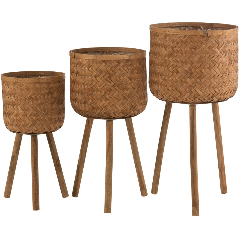 Cache-pot sur pied en Bambou Naturel Bois de sapin Naturel Ilwood (Lot de 3) - 2