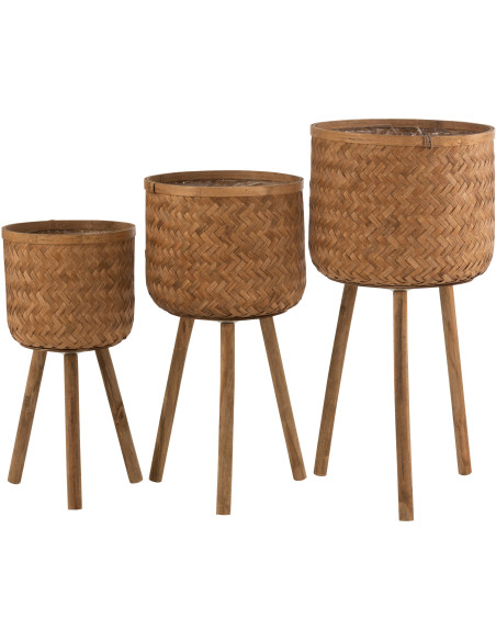 Cache-pot sur pied en Bambou Naturel Bois de sapin Naturel Ilwood (Lot de 3) - 2