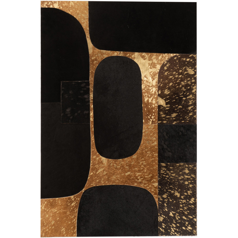Toile murale abstraite Formes géométriques 60x90 en Bois Cuir véritable Noir Doré Goldon - 1