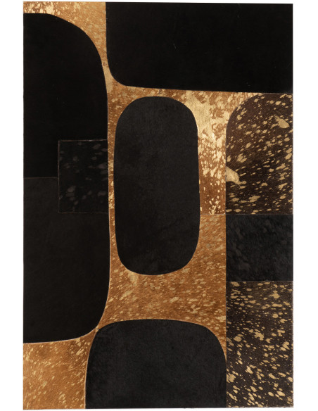 Toile murale abstraite Formes géométriques 60x90 en Bois Cuir véritable Noir Doré Goldon - 1