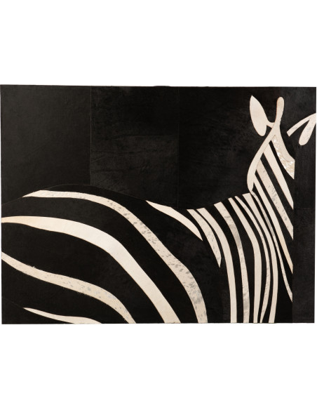 Toile murale originale Zèbre 120x90 en Bois Cuir véritable Noir Blanc Malira - 1