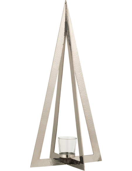 Photophore Sapin de Noël design Hauteur 58 cm en Métal Argenté Verre Transparent Deliano - 1