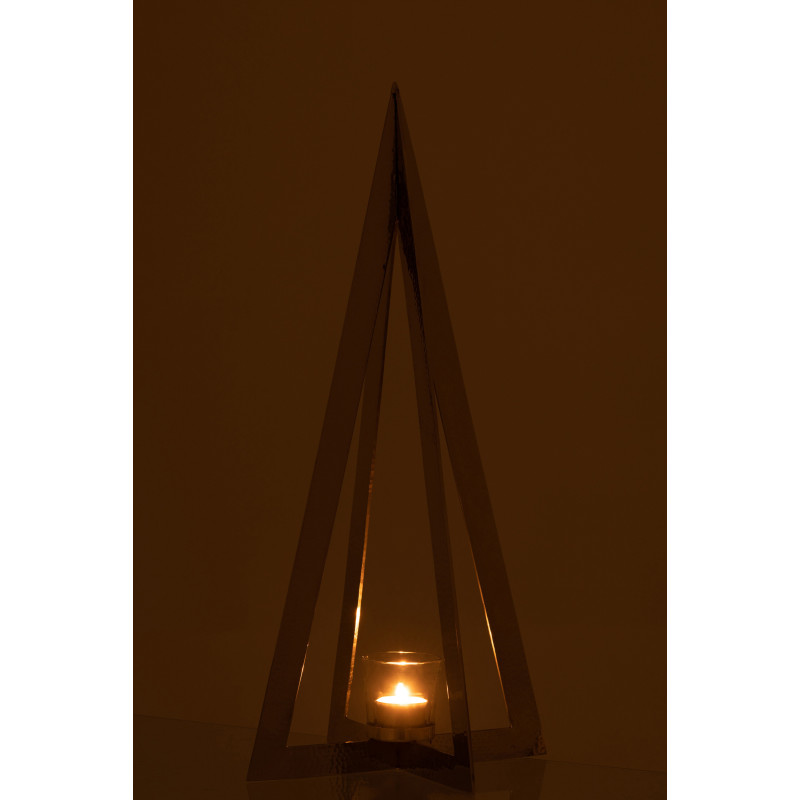 Photophore Sapin de Noël design Hauteur 58 cm en Métal Argenté Verre Transparent Deliano - 3