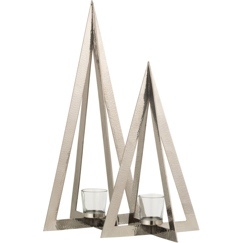 Photophore Sapin de Noël design Hauteur 58 cm en Métal Argenté Verre Transparent Deliano - 4