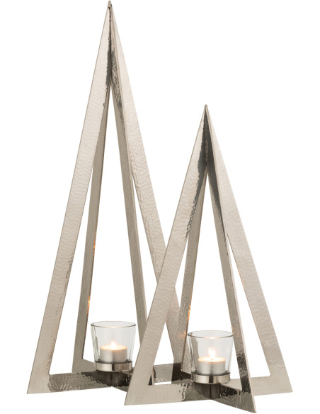 Photophore Sapin de Noël design Hauteur 58 cm en Métal Argenté Verre Transparent Deliano - 5