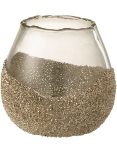 Photophore moderne avec perles Diamètre 10 cm en Verre Transparent Doré Arinao - 1