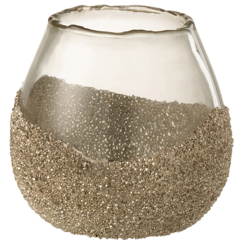 Photophore moderne avec perles Diamètre 10 cm en Verre Transparent Doré Arinao - 1