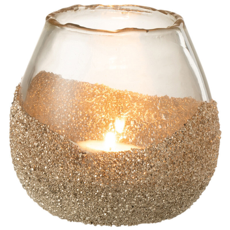 Photophore moderne avec perles Diamètre 10 cm en Verre Transparent Doré Arinao - 2