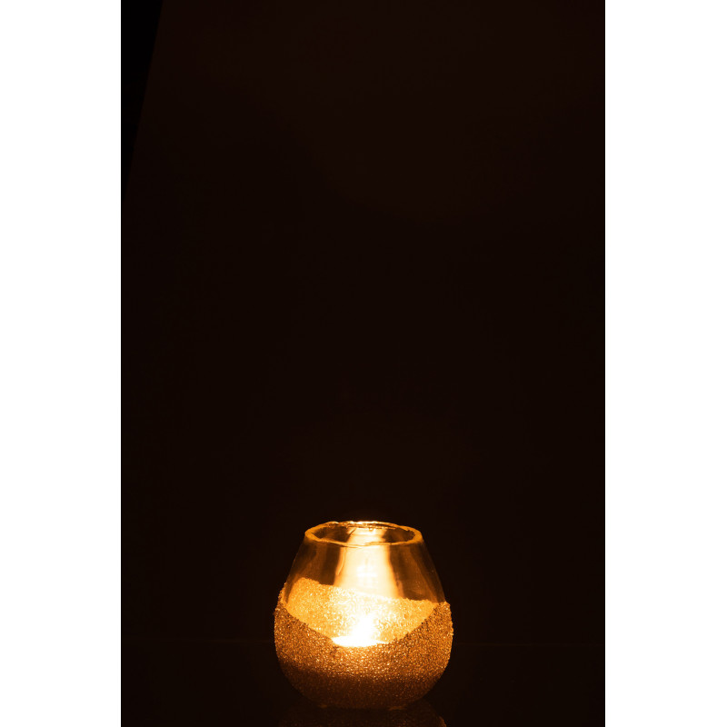 Photophore moderne avec perles Diamètre 10 cm en Verre Transparent Doré Arinao - 3