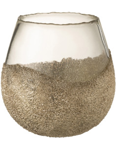 Photophore moderne XL avec perles Diamètre 17 cm en Verre Transparent Doré Arinao - 1