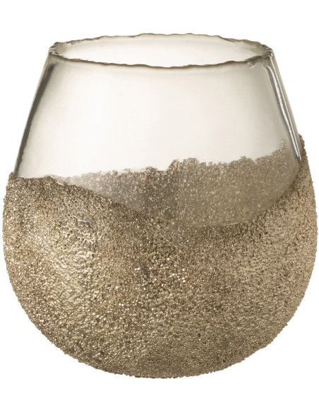 Photophore moderne XL avec perles Diamètre 17 cm en Verre Transparent Doré Arinao - 1