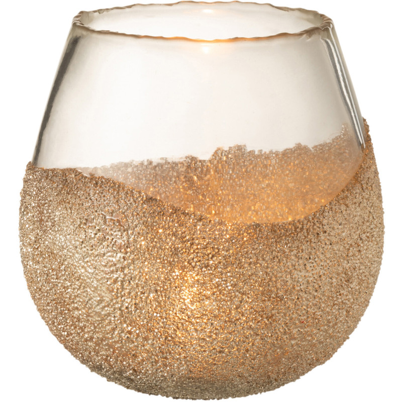 Photophore moderne XL avec perles Diamètre 17 cm en Verre Transparent Doré Arinao - 2