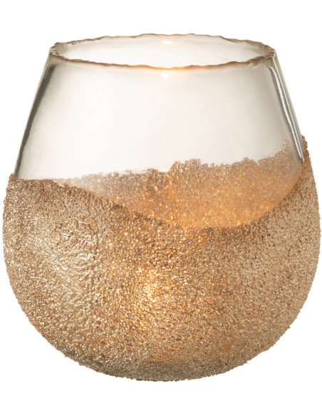 Photophore moderne XL avec perles Diamètre 17 cm en Verre Transparent Doré Arinao - 2