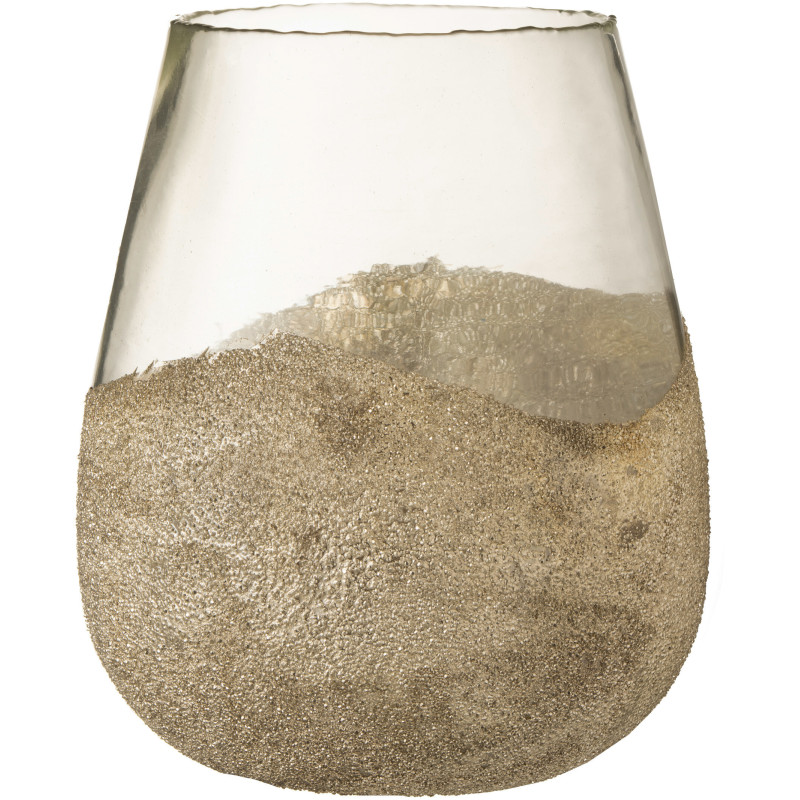 Photophore moderne XXL avec perles Diamètre 25 cm en Verre Transparent Doré Arinao - 1