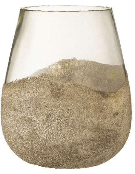 Photophore moderne XXL avec perles Diamètre 25 cm en Verre Transparent Doré Arinao - 1