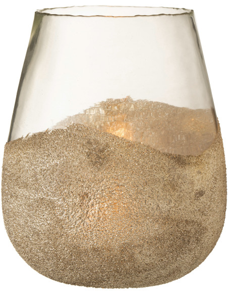 Photophore moderne XXL avec perles Diamètre 25 cm en Verre Transparent Doré Arinao - 2