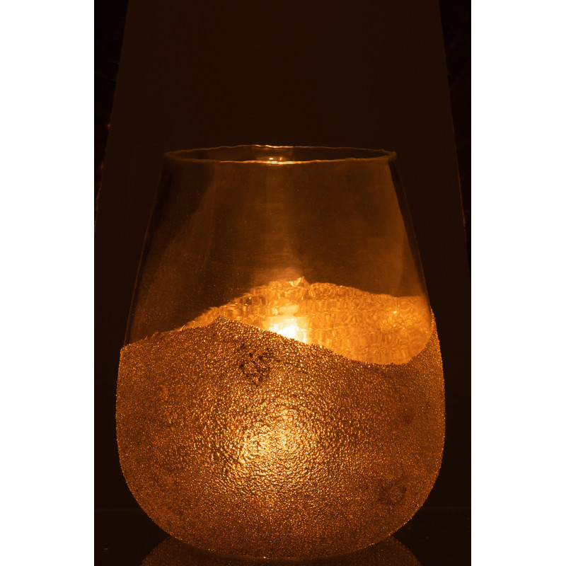 Photophore moderne XXL avec perles Diamètre 25 cm en Verre Transparent Doré Arinao - 3