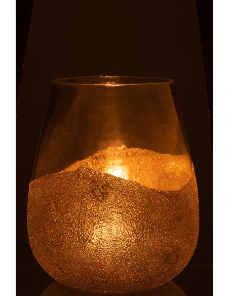 Photophore moderne XXL avec perles Diamètre 25 cm en Verre Transparent Doré Arinao - 3