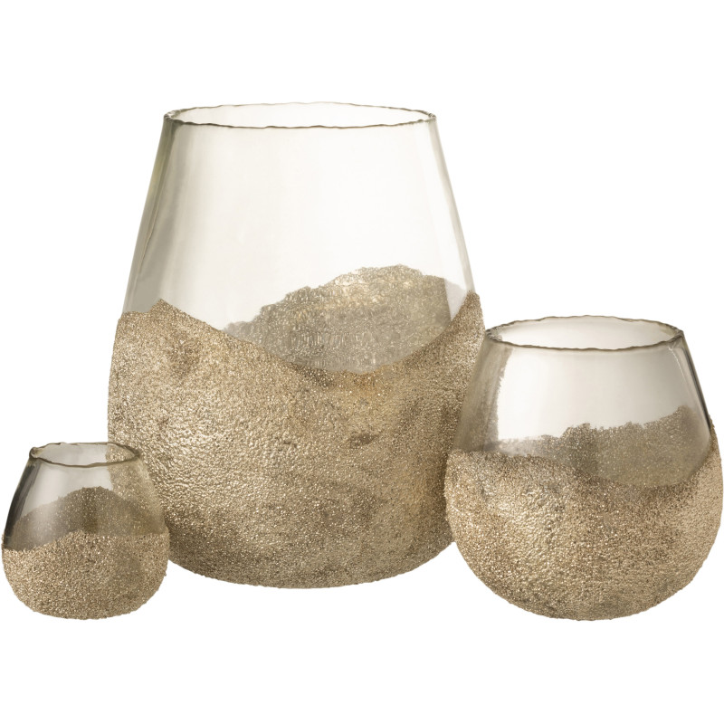 Photophore moderne XXL avec perles Diamètre 25 cm en Verre Transparent Doré Arinao - 4