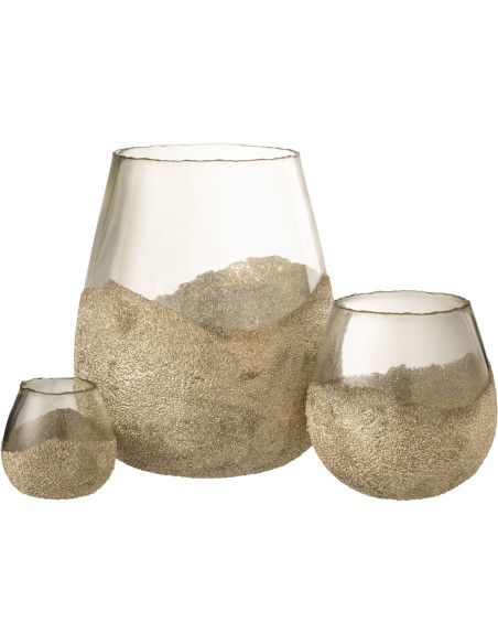 Photophore moderne XXL avec perles Diamètre 25 cm en Verre Transparent Doré Arinao - 4