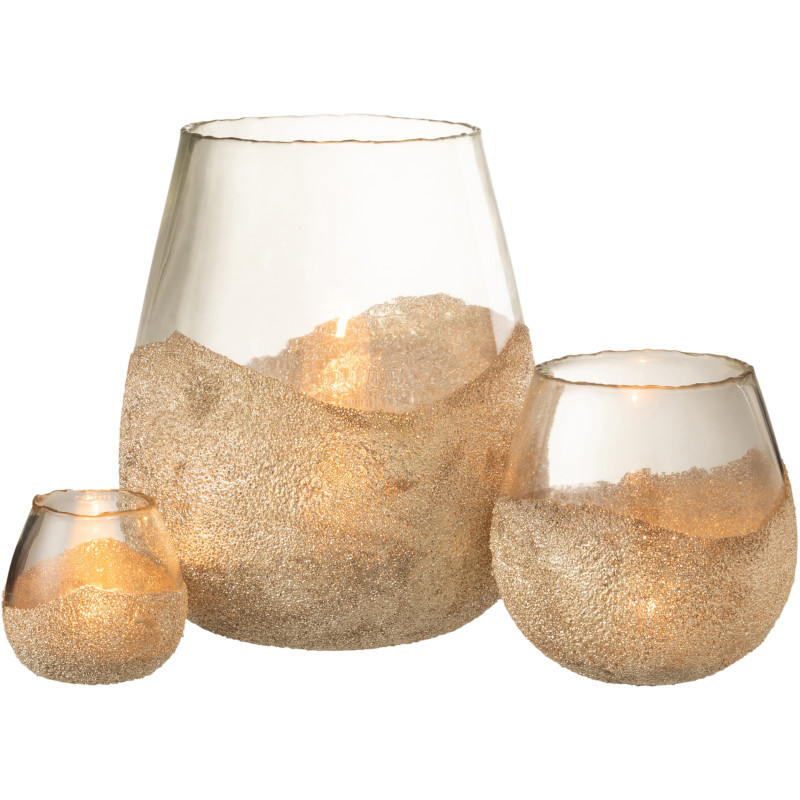 Photophore moderne XXL avec perles Diamètre 25 cm en Verre Transparent Doré Arinao - 5