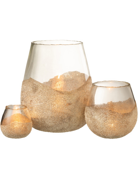 Photophore moderne XXL avec perles Diamètre 25 cm en Verre Transparent Doré Arinao - 5