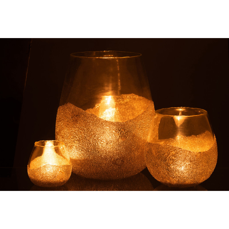 Photophore moderne XXL avec perles Diamètre 25 cm en Verre Transparent Doré Arinao - 6