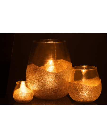 Photophore moderne XXL avec perles Diamètre 25 cm en Verre Transparent Doré Arinao - 6