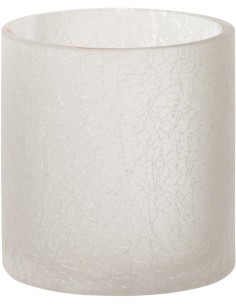 Photophore moderne cylindrique Diamètre 10 cm en Verre Blanc givré Motif craquelé Thalorx - 1