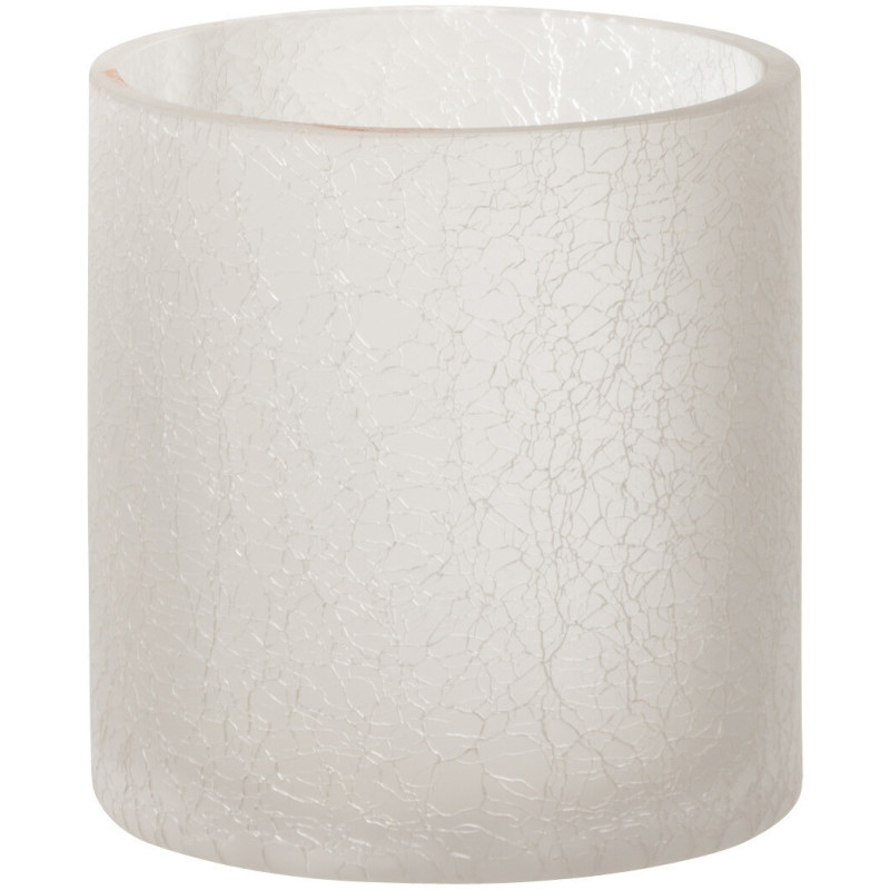 Photophore moderne cylindrique Diamètre 10 cm en Verre Blanc givré Motif craquelé Thalorx - 1