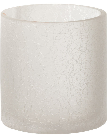 Photophore moderne cylindrique Diamètre 10 cm en Verre Blanc givré Motif craquelé Thalorx - 1